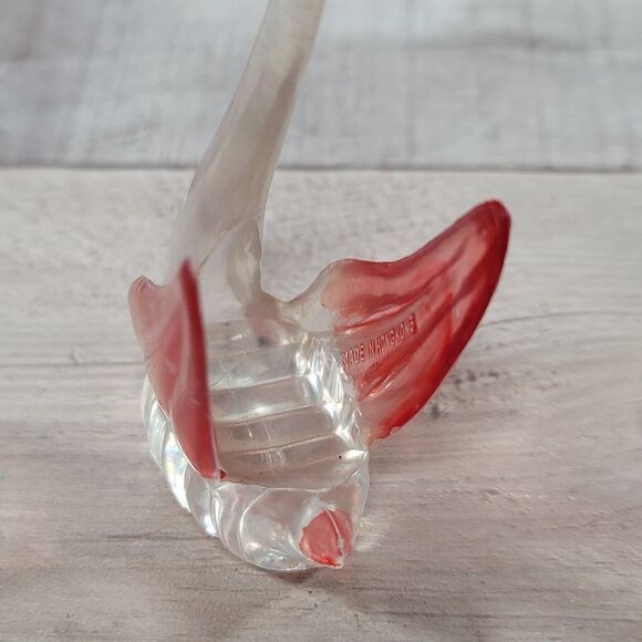 Vintage Lucite Swan Figurine Mini Clear Plastic Pink Accents Ring Hold Hong Kong - Picture 6 of 9